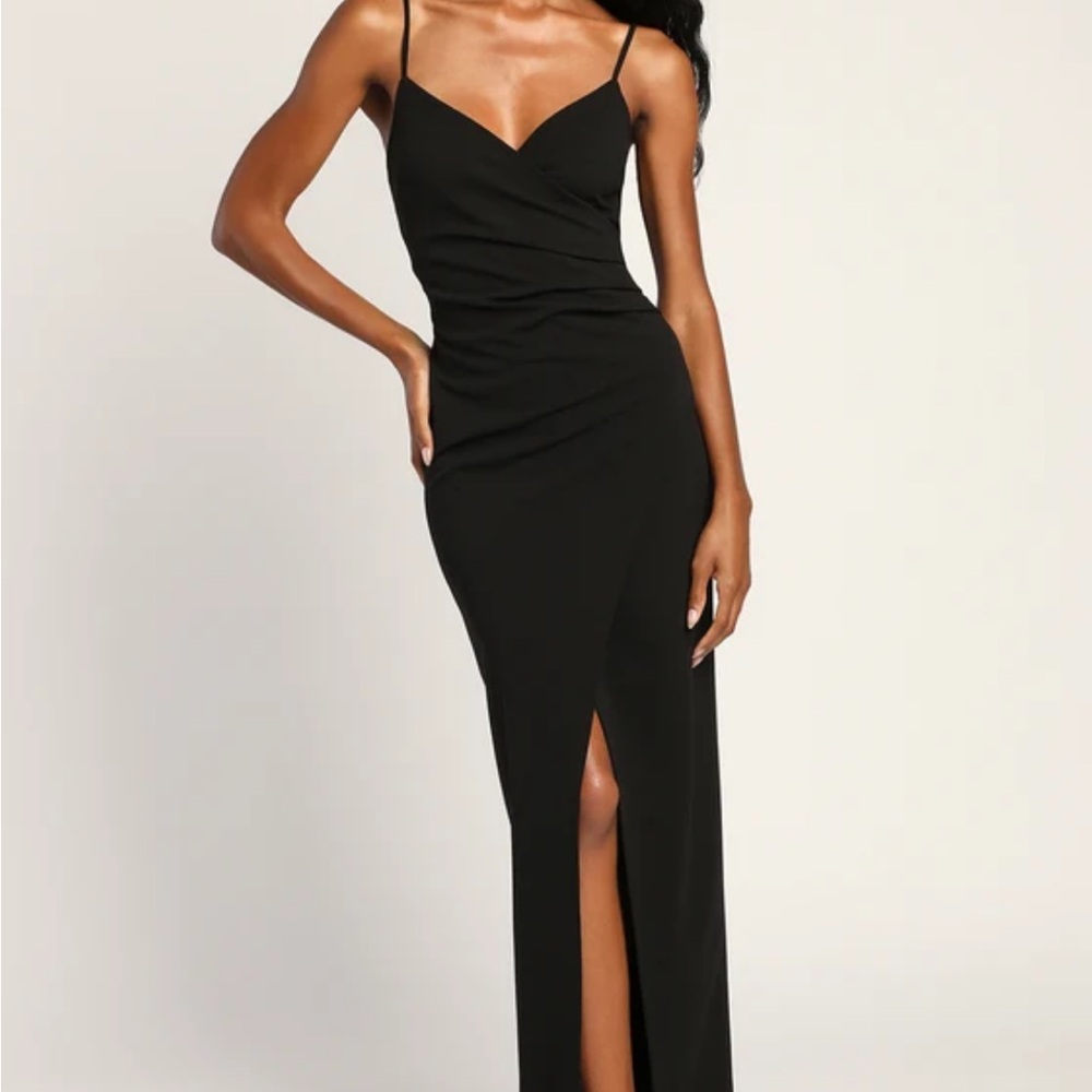 Lulus Sweetest Admirer Black Ruched Surplice Maxi Dress